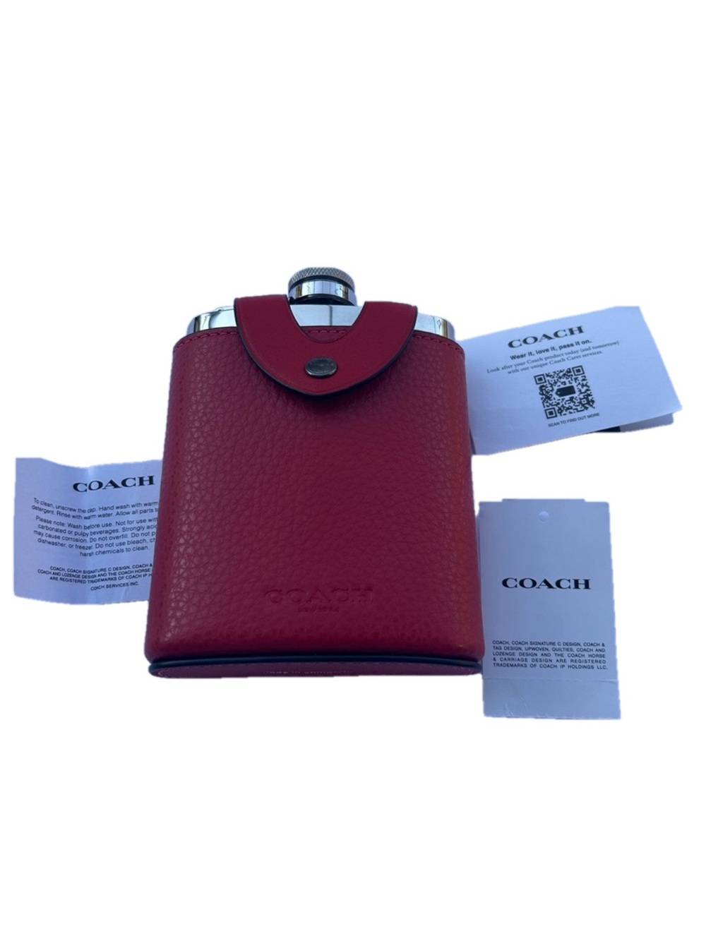 COACH Pebbled Leather Mini Flask Holder in Deep Red
